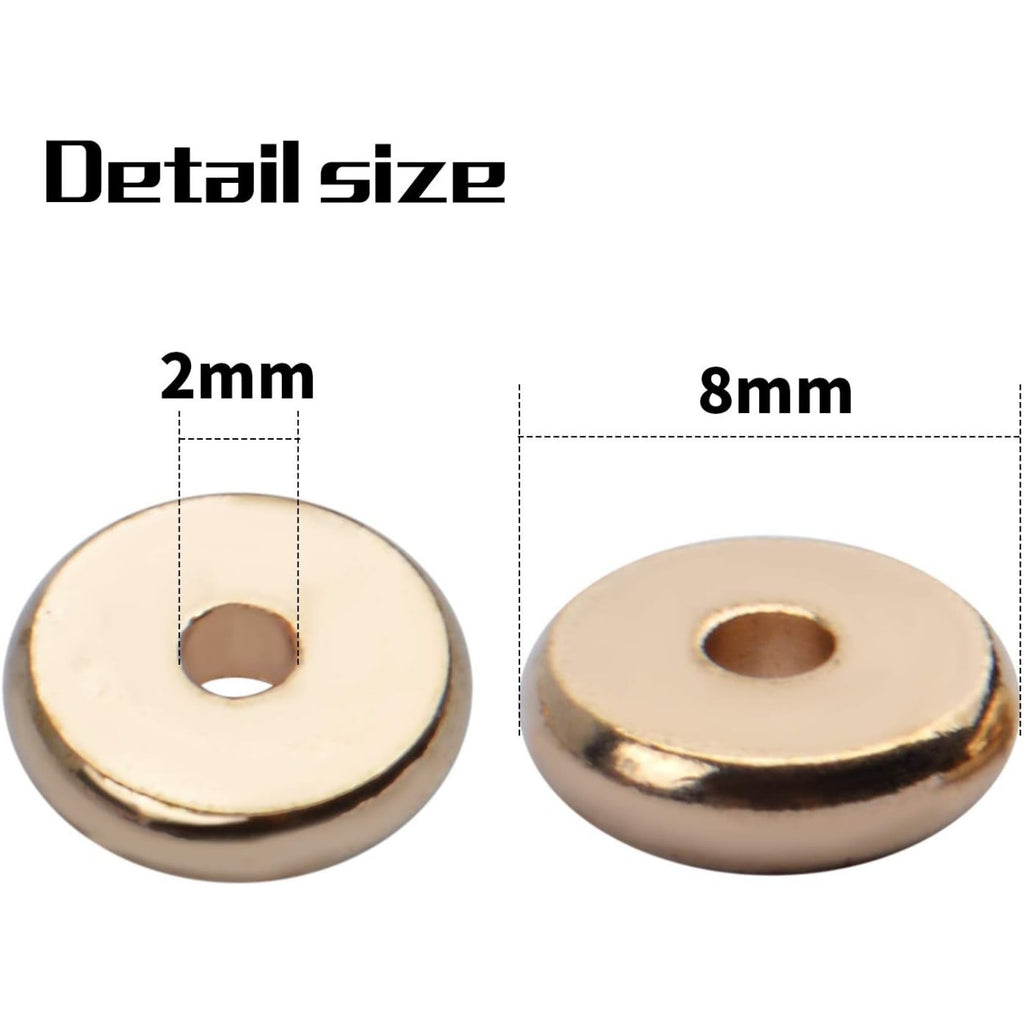 100pcs 8mm Flat Round Rondelle Spacer Beads Disc Spacers Loose Beads Jewelry Metal Spacers for DIY Bracelet Necklace Crafts,Gold