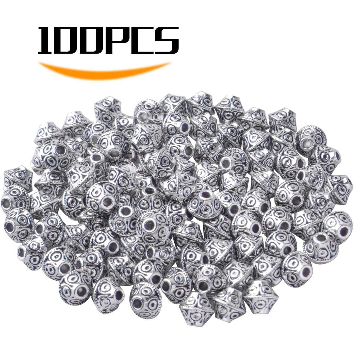 100pcs Antique Silver Flying Saucer Shape Spacer Bead Tibetan Alloy Bicone Beads Spacers Loose Spacers Jewelry Spacer Bead for DIY Jewelry Making Crafts Supplies