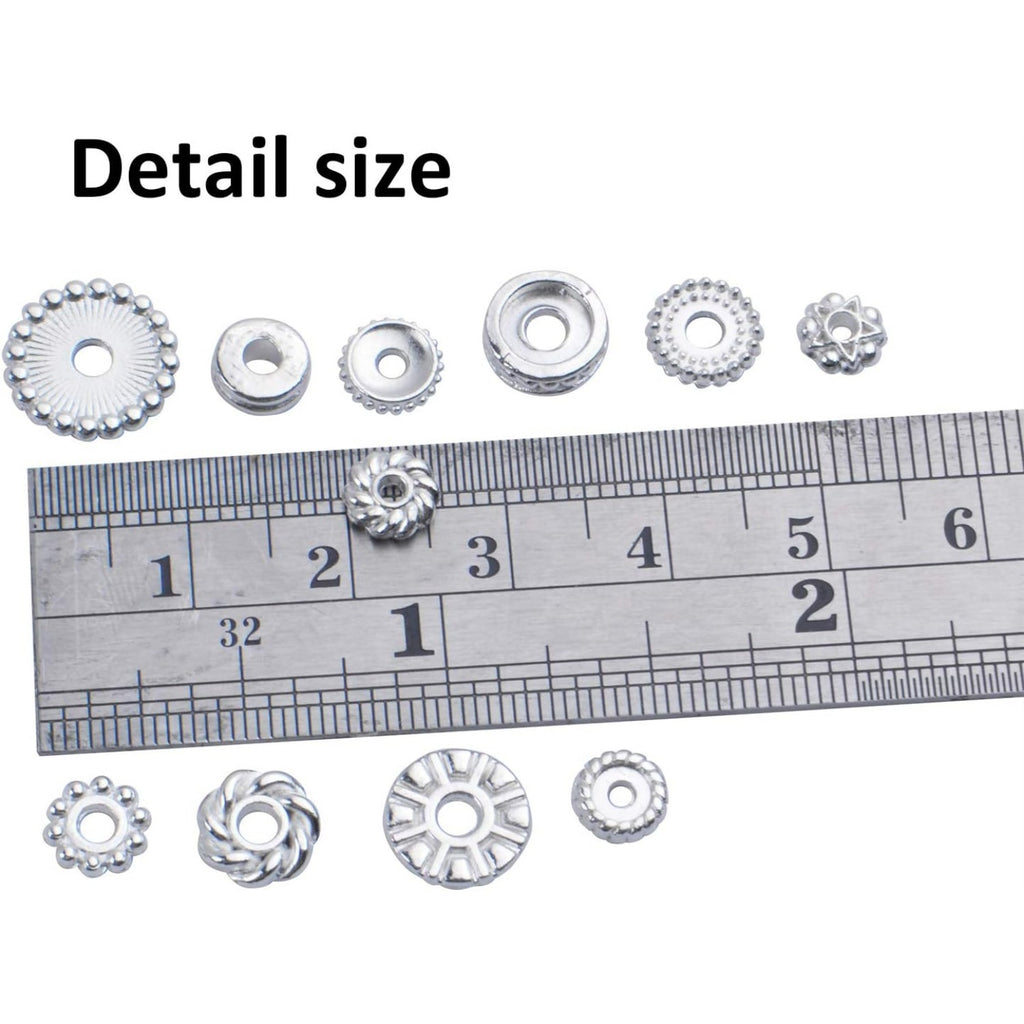 100 Gram(About 170-300pcs) Spacer Beads Jewelry Bead Charm Spacers Alloy Spacer Beads for Jewelry Making DIY Bracelets Necklace and Crafting,Silver