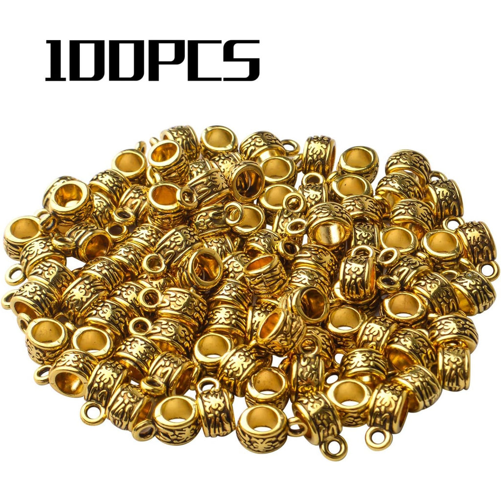 100pcs Antique Gold Tibetan Pattern Bail Tube Beads for European Charm Bracelet DIY Jewelry Making