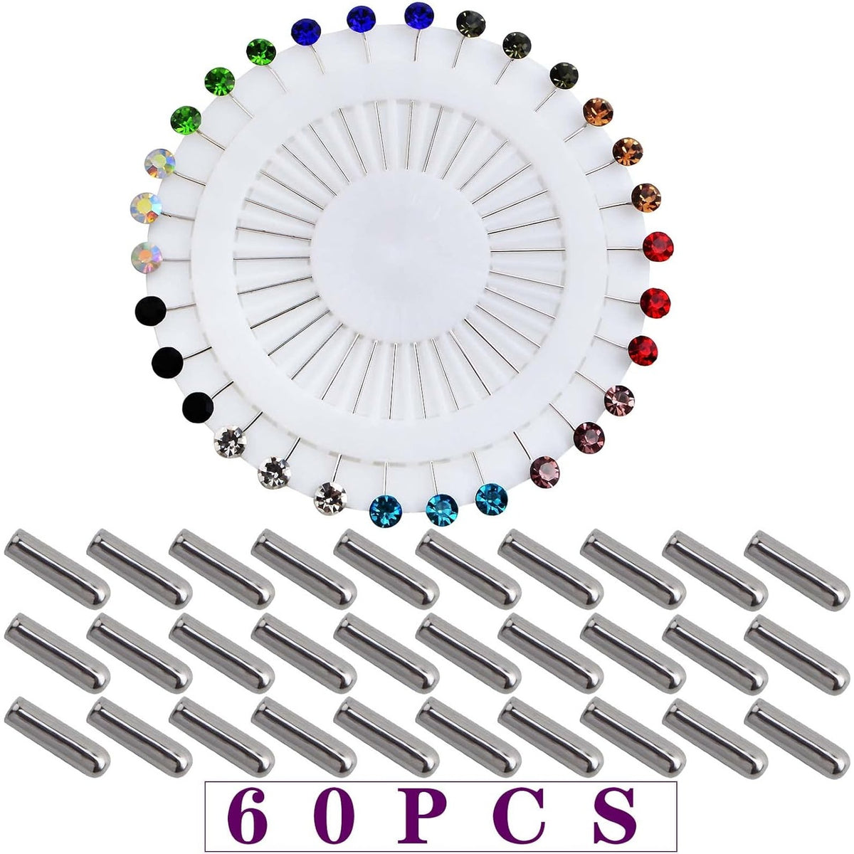 30pcs Muslim Brooch Safety Scarf Pin Hijab Pins Colorful Crystal Stick Tailor Sewing Snag-Free Pins Brooch with 30pcs Safety Caps for Women Jeweley Shawls Wedding Decoration