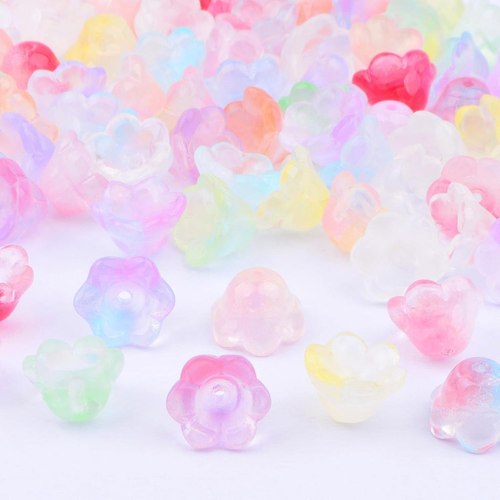 100pcs Czech Glass Flower Beads Mixed Colors Trumpet Flower Shape Loose Glass Beads Bell Flower Spacer Bead Caps Accessories for DIY Jewelry Making Beading Projects Gifts