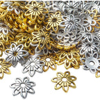 200pcs 10mm Filigree Flower Bead Caps, Alloy, Antique Gold & Silver, DIY Bracelet Earring Jewelry Making