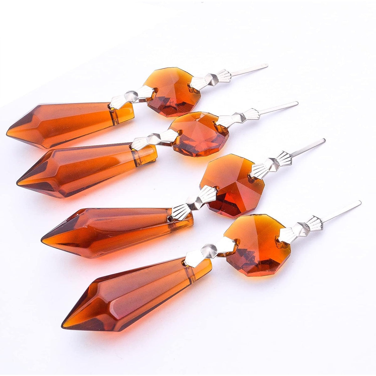 20pcs Crystal Icicle Prisms Chandelier Replacement Drop Pendants Octagon Crystal Glass Tip Beads for Wedding Christmas Curtain Lamp Decoration, Amber, 35 mm