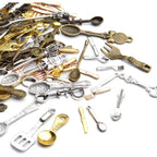 Tableware Charms,100g (80-120pcs) Fork Knife Spoon Tableware Pendants Mixed Kitchen Theme Charms Craft Supplies for DIY Necklace Bracelet