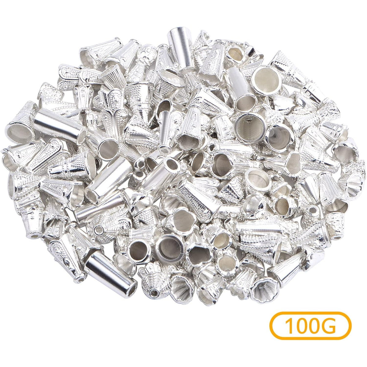 100 Gram (About 110-150pcs) Mixed Styles Cone Bead Caps Tibetan Alloy Flower Spacer Bead Caps Tassel End Caps for DIY Bracelet Necklace Jewelry Craft Making, Bright Silver