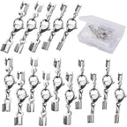 20pcs Lobster Claw Clasps with Cord Ends Stainless Steel Leather Fold Over Necklace Cord End Caps Connector with a Plastic Box for DIY Bracelets Chokers Jewelry Making, 5 Sizes