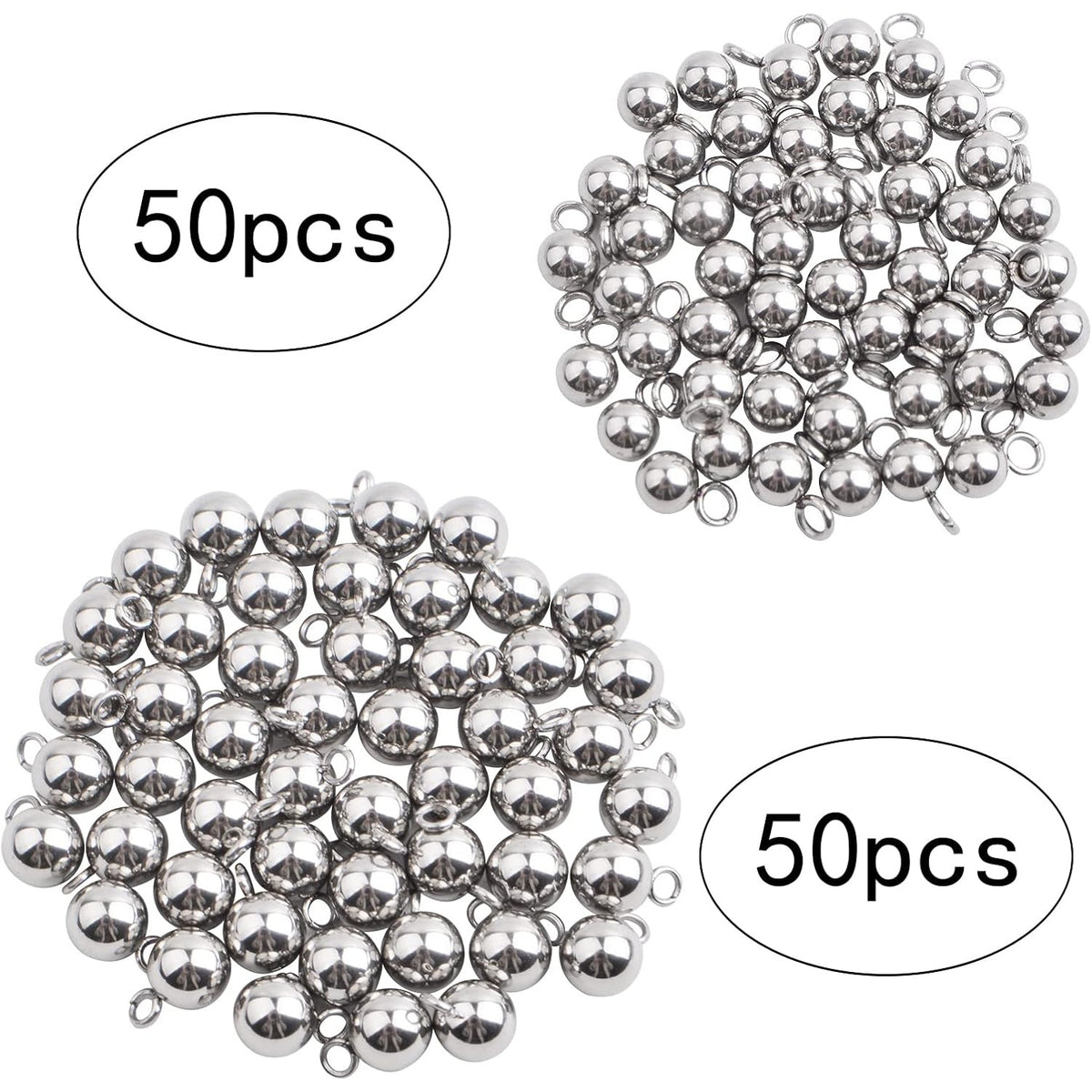 100pcs 4 mm / 6 mm Stainless Steel Smooth Seamless Solid Bead Balls Rust-Proof Round Spacer Ball Beads with Loop Ring for DIY Dangle Earrings Jewelry Making Findings
