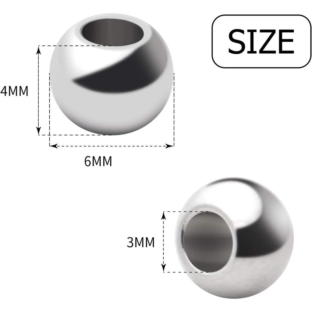 100pcs Smooth Round Spacer Beads 304 Stainless Steel Rondelle Beads Spacers Seamless Loose Beads for DIY Crafts Jewelry Bracelet Necklace Making(6×4mm, Hole:3mm)