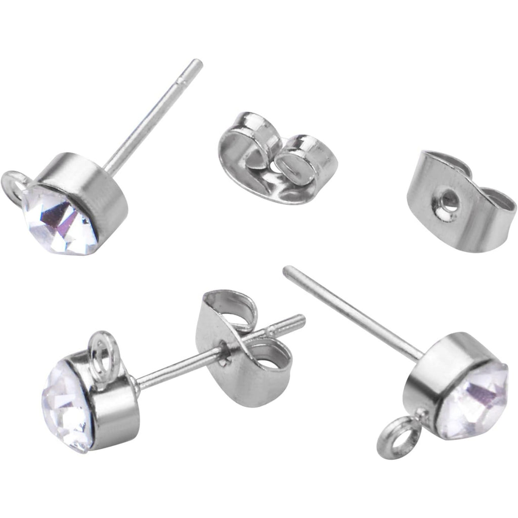 100pcs 5mm Rhinestone Earring Studs & Backs for DIY Jewelry Making