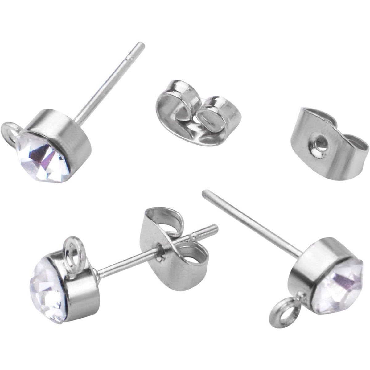 100pcs 5mm Rhinestone Earring Studs & Backs for DIY Jewelry Making
