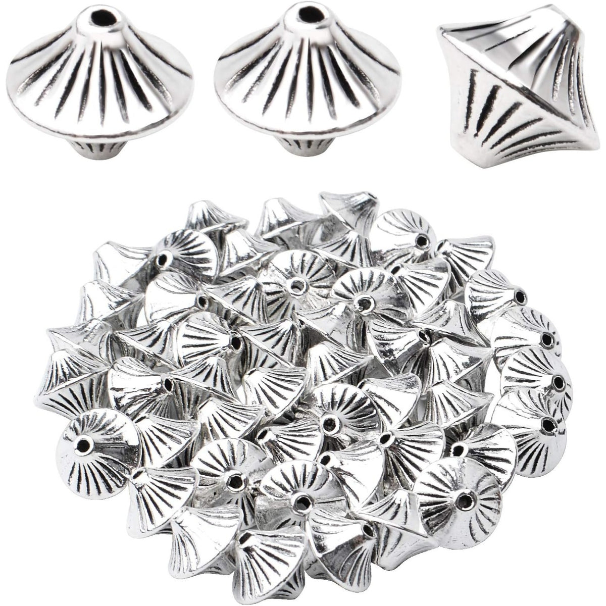 50pcs Antique Silver Bicone Spacer Beads Tibetan Spacers European Beads Jewelry Spacer Charms with A Box for Bracelet Necklace Jewelry Making Findings Accessories