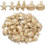 60pcs Gold Plated Shell Starfish Conch Charms Alloy Ocean Theme Pendants Sea Animals Dangle Charms for DIY Earrings Necklace Bracelet Crafts Jewelry Making Accessories