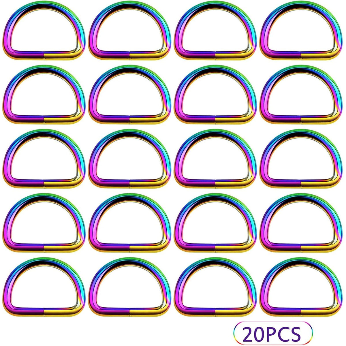 20pcs Metal Semi-Circular D Rings Multipurpose Half Round D-Shaped Rings Buckle DIY Accessories for Hardware Luggage Bags Backpack Belt Clothing Projects, Rainbow Color