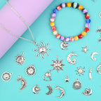80pcs Antique Silver Sun Moon Stars Charms Alloy Vintage Celestial Dangle Pendants Jewelry Charm Accessory for DIY Necklace Bracelet Craft Supplies, 20 Styles