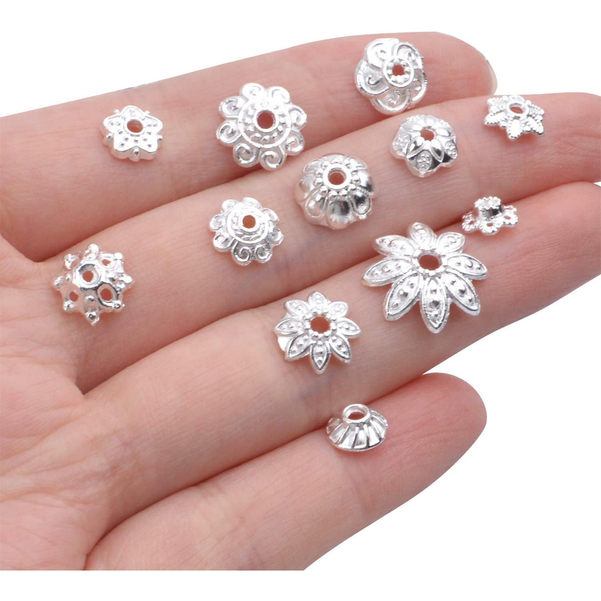100 Gram(About 180-350pcs) Bead Caps Metal Spacers Jewelry Findings Accessories for Bracelet Necklace Jewelry Making,Silver