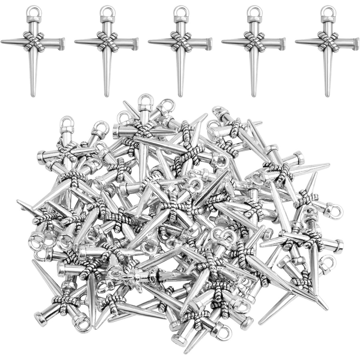 50pcs Antique Silver Jesus Cross Charms Alloy Religious Cross Crucifix Pendants Crucify Dangle Charms for DIY Necklace Bracelet Keychains Jewelry Making Crafting