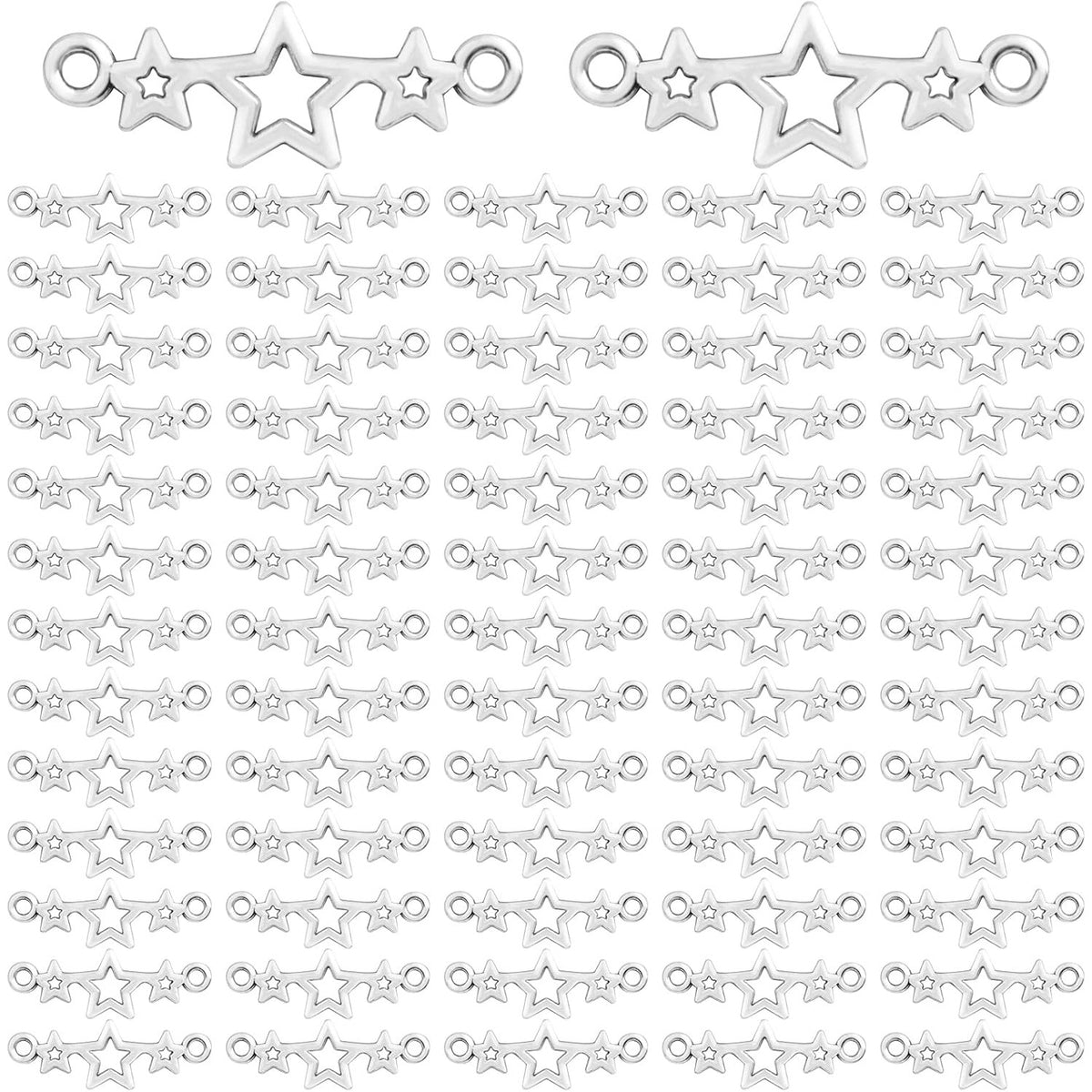 100pcs Antique Silver Star Charms Connectors Alloy Pentagram Star Dangle Pendants Bracelet Links Craft Supplies for DIY Necklace Earrings Jewelry Making Decoration