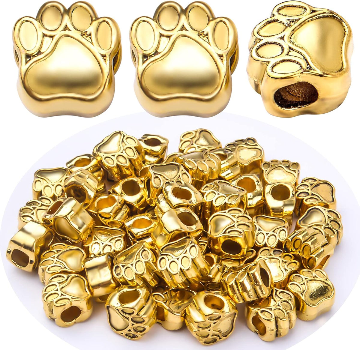 50pcs Antique Silver Animal Paw Print Spacer Beads Vintage Alloy Dog Bear Footprint European Large Hole Beads Accessories for DIY Bracelet Earrings Crafts Jewelry Making, Hole: 4.8 mm