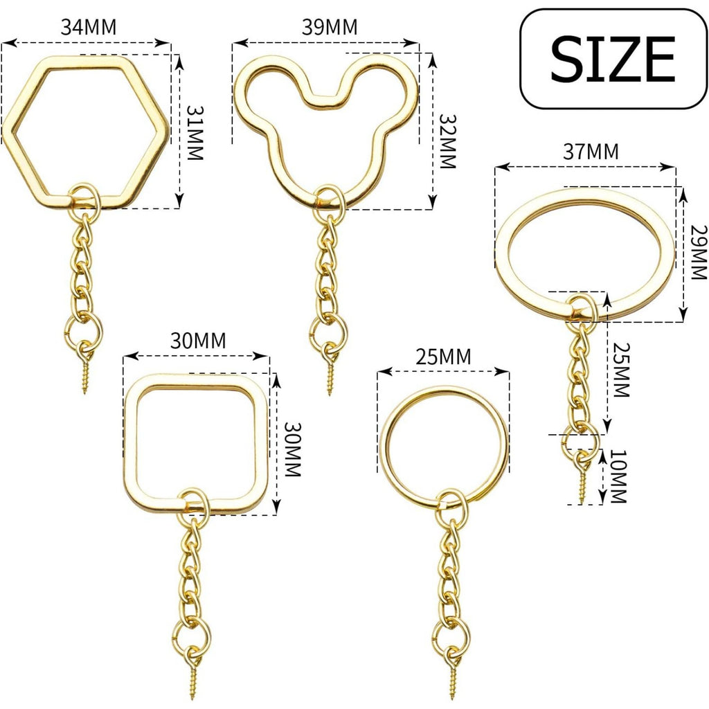 BronaGrand Keyring with Chain,30Pcs Gold Key Ring Bulk Split Keyring Blanks with Link Chain Open Jump Rings and Screw Eye Pins for DIY Art Craft Jewellery Making