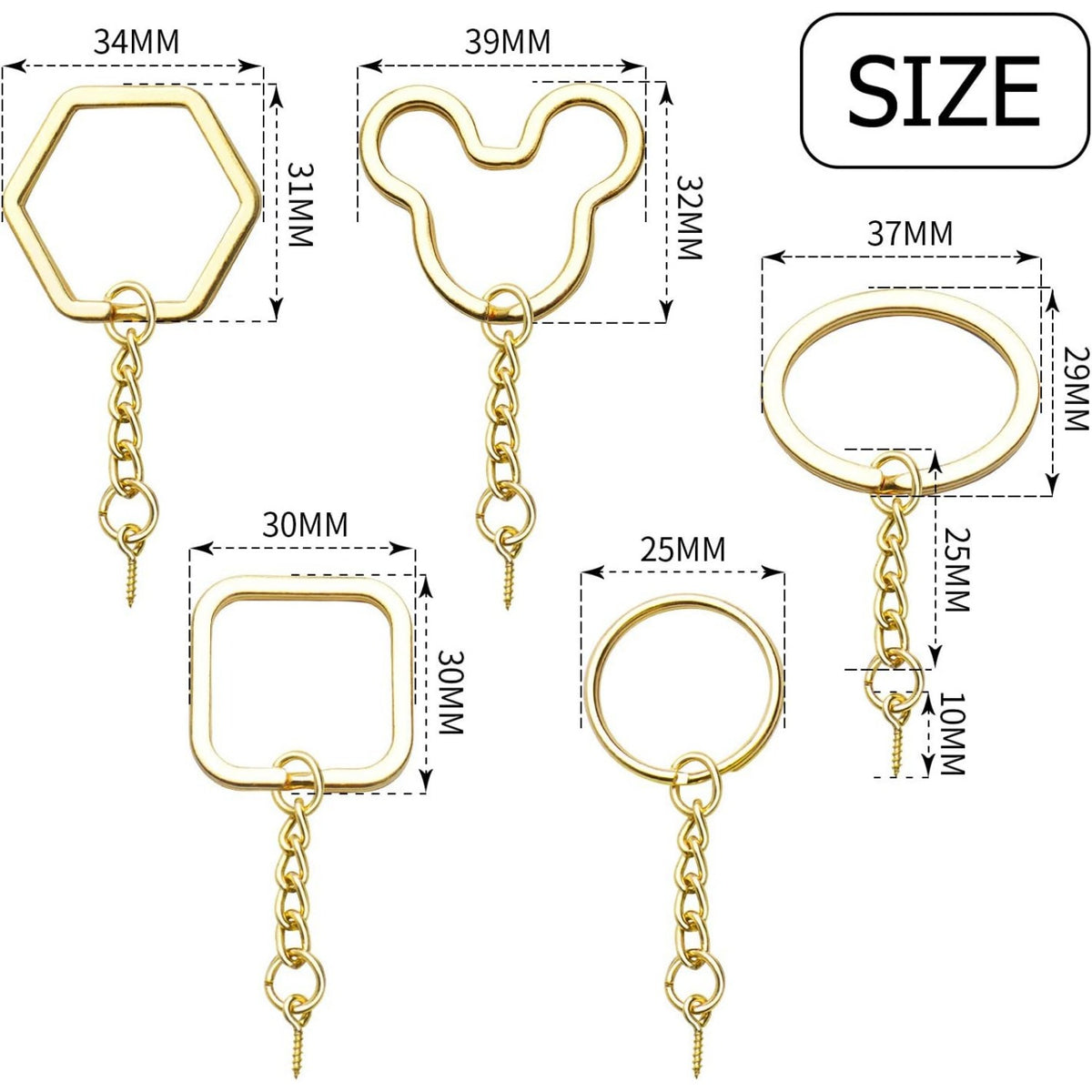 BronaGrand Keyring with Chain,30Pcs Gold Key Ring Bulk Split Keyring Blanks with Link Chain Open Jump Rings and Screw Eye Pins for DIY Art Craft Jewellery Making