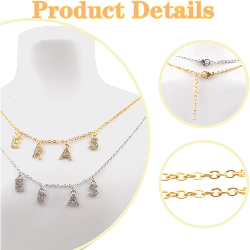 2 Sets ERAS Alphabet Necklaces Album Gift Song Inspired Necklace Charms Initial Letter Choker Pendant Necklace Concert Outfit Jewelry for Women Teens Fans Music Lovers Gifts