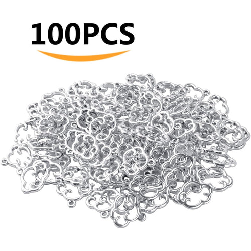 100pcs Antique Silver Cloud Shape Charms Alloy Cloud Pendants and Beads for DIY Earrings, Necklace, Bracelet Jewelry Making and Crafting Accessory