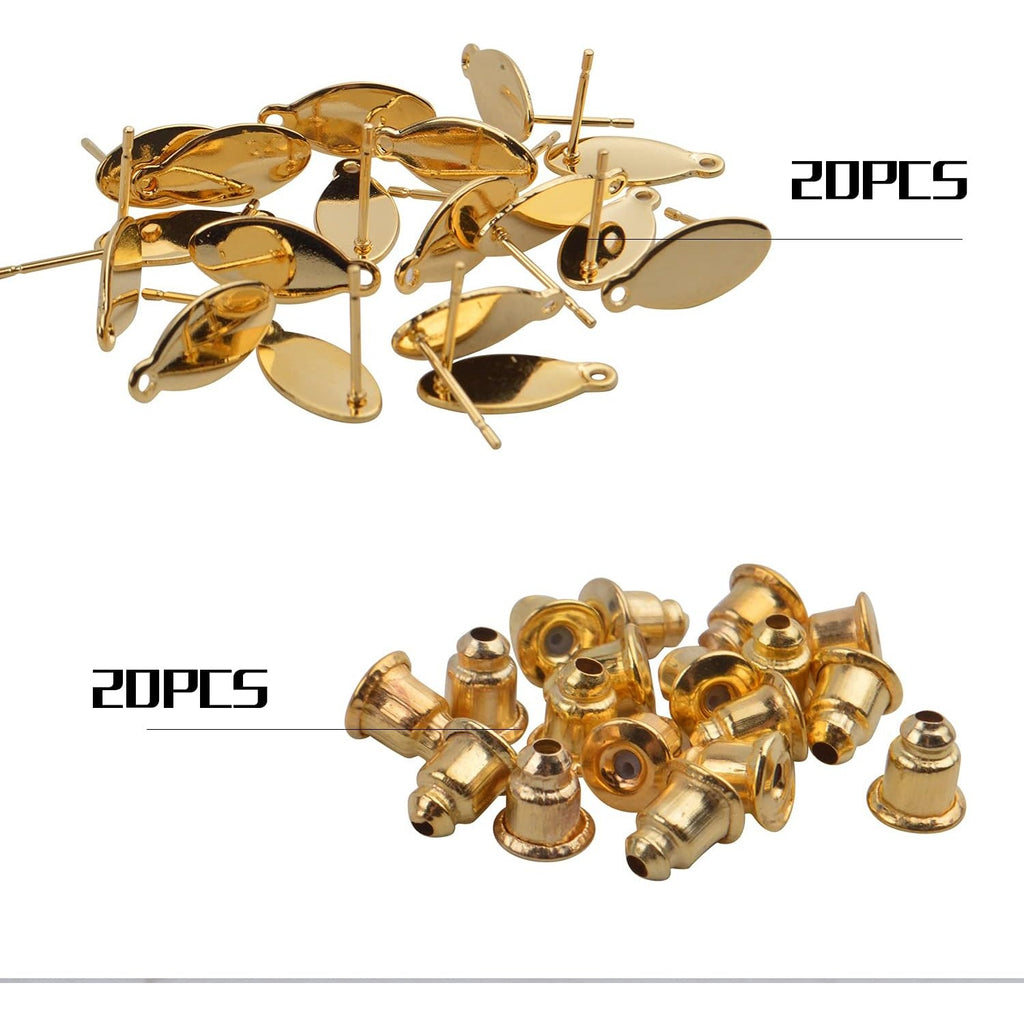 Stud Earring Findings - 20pcs Stainless Steel Oval Studs Blank Post with Loop and 20pcs Butterfly Backs for Making