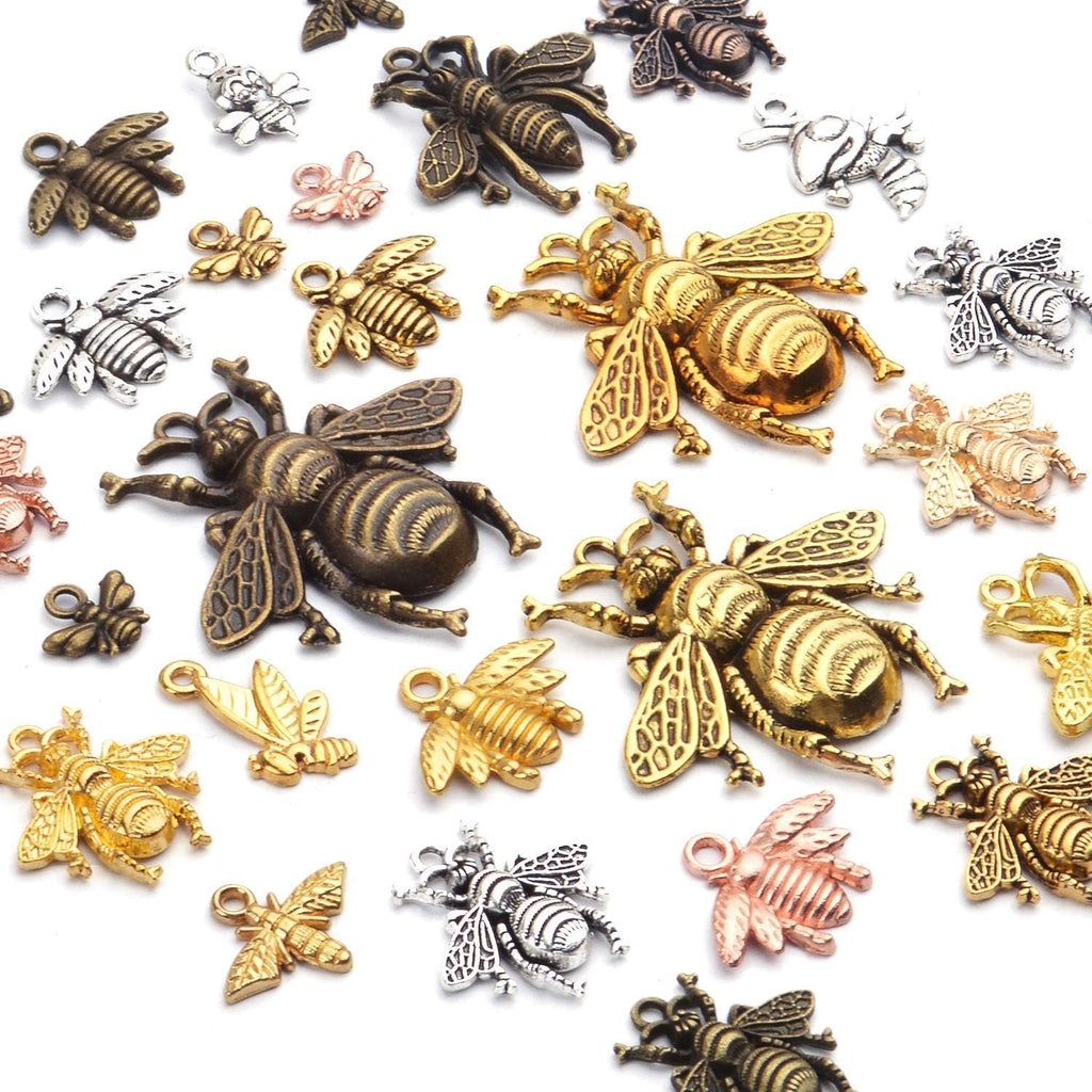 100g Alloy Bee Charm Mixed Honey Bee Pendant Charms Vintage Insect Jewelry Findings for DIY Necklace Bracelet Crafts,40-80pcs