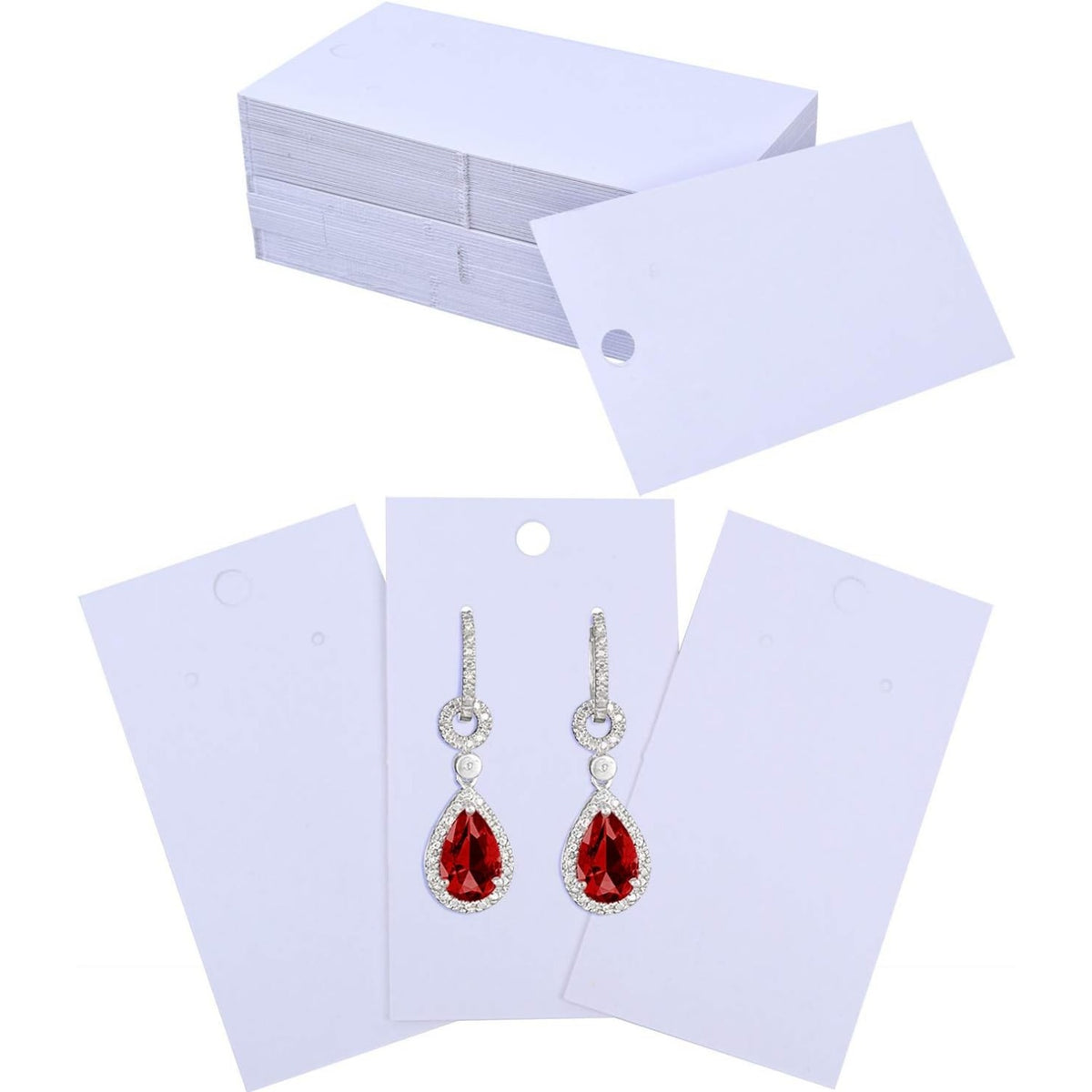 100 Set White Kraft Paper Earring Display Card Earring Stud Cards Tags with 100pcs Self-Seal Bags for DIY Ear Studs and Earrings
