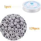 120 Pieces Volleyball Spacer Beads Acrylic Sport Ball Beads with Large Hole and A Roll of Elastic Crystal String for DIY Necklace Bracelet Keychains Hair Ties Crafts