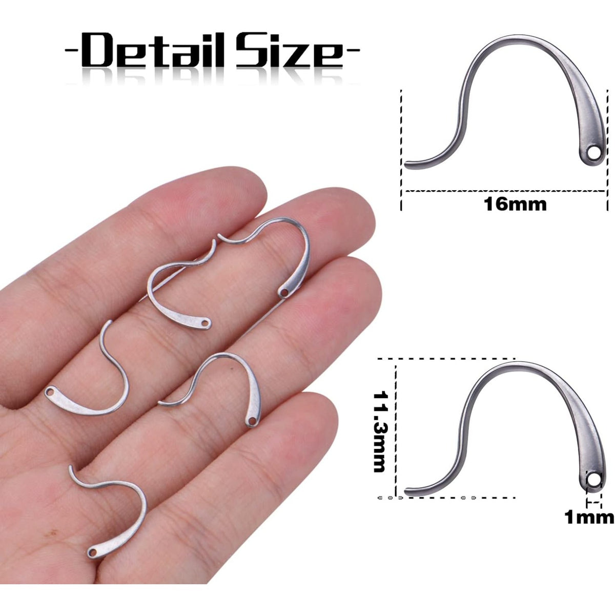 100pcs Stainless Steel Earring Hooks, Hypo-allergenic Surgical Fish Hook Ear Wire with Loop Hole Dangle Earrings Findings for Women DIY Craft Jewelry Making