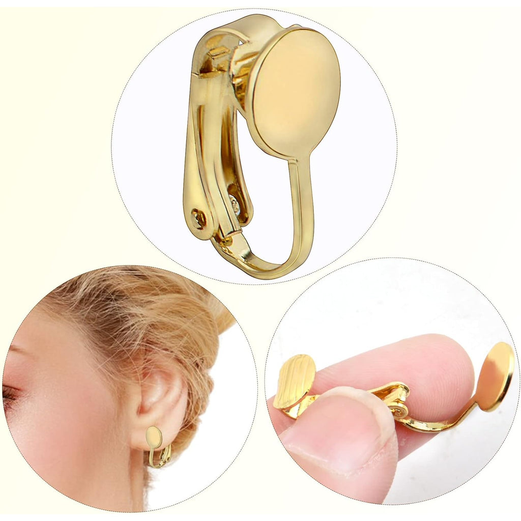 20pcs Clip-on Earring Converters Brass Round Flat Back Tray Earring Clips Components with Silicon Earring Pads for DIY Earrings Design Jewelry Making Findings, Gold and Silver