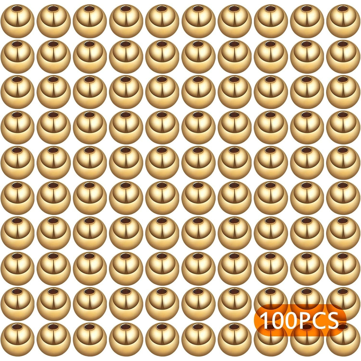 100pcs 6 mm Golden Plated Smooth Round Rondelle Spacer Beads Brass Tarnish Resistant Seamless Loose Ball Beads for DIY Bracelet Necklace Jewelry Making Supplies