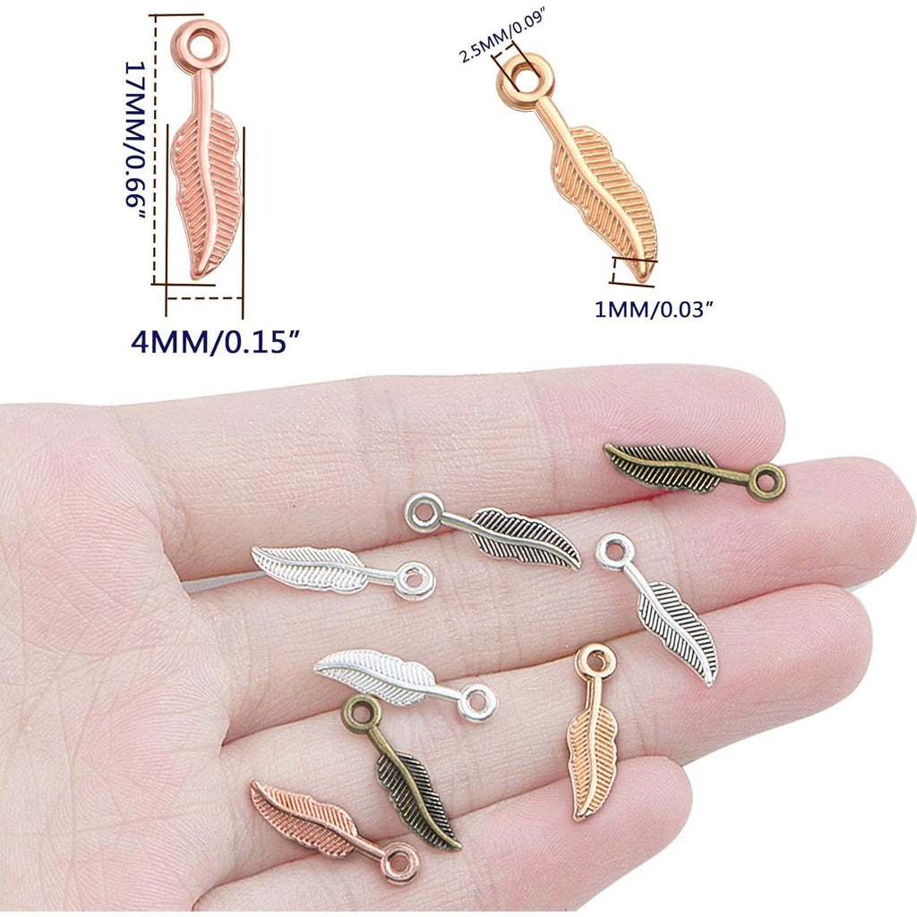 200 Pieces 5 Colors Feather Wing Charms Tibetan Alloy Leaf Dangle Pendants Jewelry Findings Accessories for DIY Necklace Bracelet Earrings Crafts Making