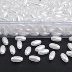 1000pcs White Long Pearl Beads Smooth Ball Imitation Pearl Beads Plastic Oval Rice Shape Spacer Beads with a Plastic Box for DIY Bracelets Jewelry Making Craft Decoration