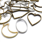 Open Back Bezel Pendants, 30 Pieces Mixed Geometric Hollow Pendants Bezel Charms for Resin Earrings Necklace Bracelet, 3 Colors