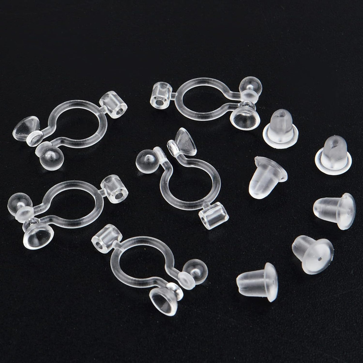 50pcs Resin Invisible Clip-on Earring Converters Components Clear Plastic Earring Clips Fit 3 mm Rhinestone with Bullet Earring Backs for Non-Pierced Ears DIY Jewelry Making
