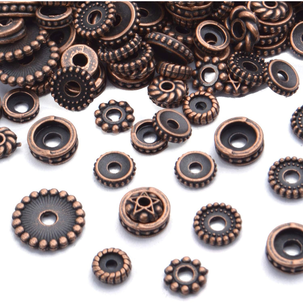 100 Gram(About 170-300pcs) Spacer Beads Jewelry Bead Charm Spacers Alloy Spacer Beads for Jewelry Making DIY Bracelets Necklace and Crafting,Antique Copper