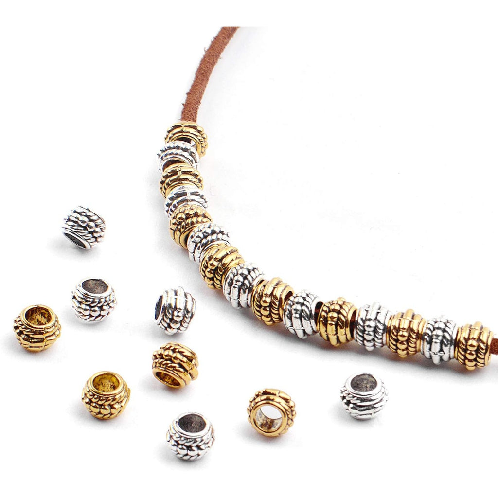 Large Hole Beads,100pcs 8mm Tibetan Barrel Spacer Beads European Charms Beads with 4mm Hole for Bracelet Necklaces Jewelry Making