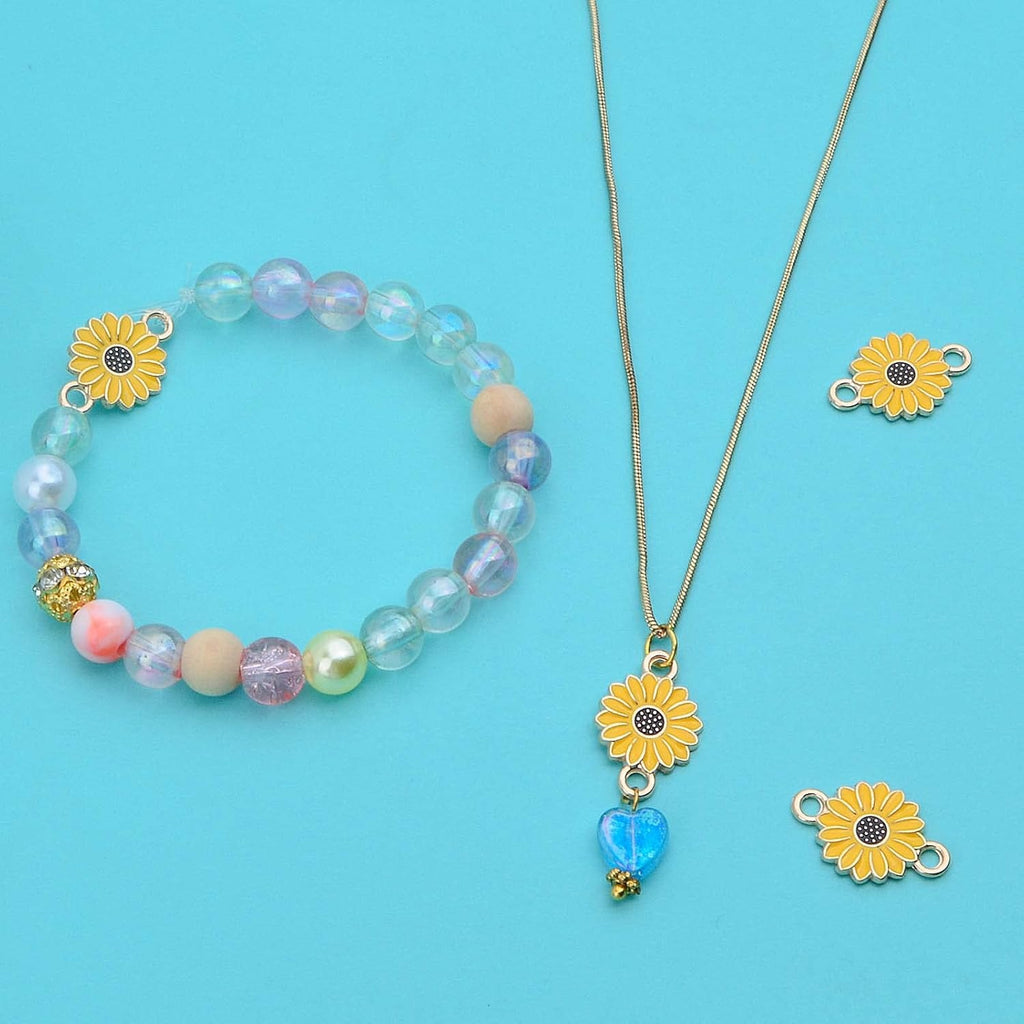 30pcs Enamel Flower Charms Connectors Links Yellow Alloy Floral Sunflower Daisy Flower Dangle Pendants with Double Loops for DIY Bracelet Earring Necklace Jewelry Making