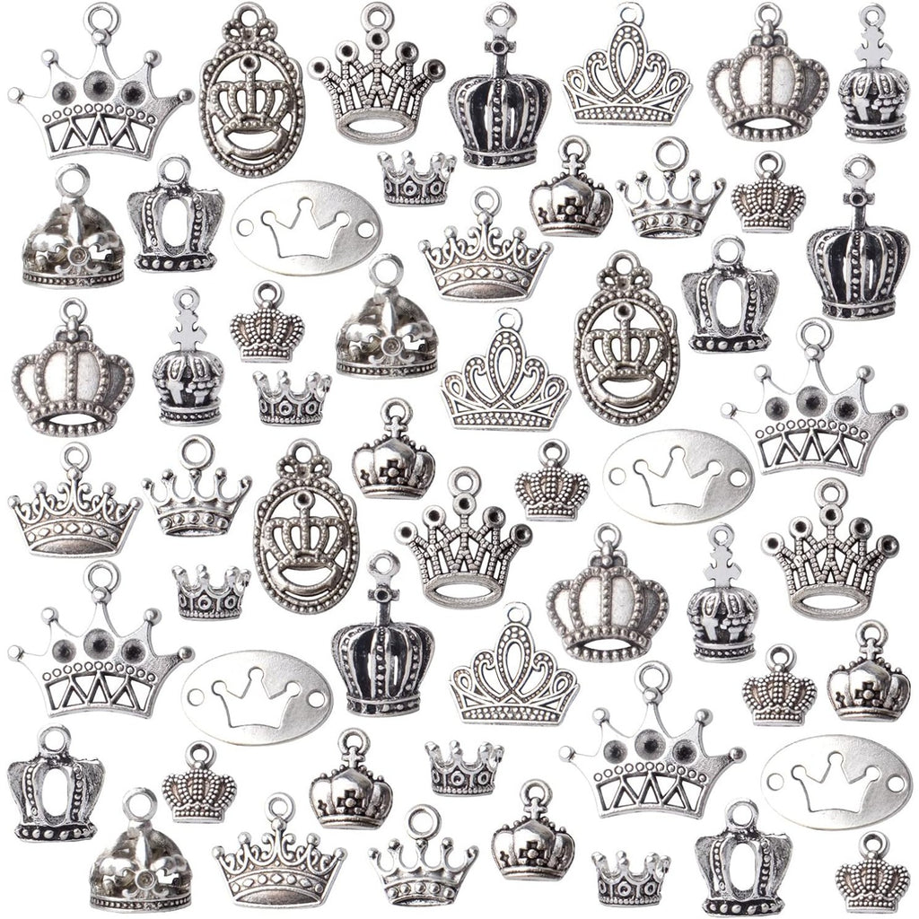 100g Antique Silver King Crown Charms Alloy Crown Pendant Charms Mixed Styles Jewelry Crown Charms for DIY Bracelet Jewelry Making Crafts Supplies