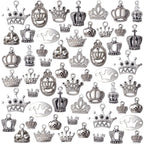 100g Antique Silver King Crown Charms Alloy Crown Pendant Charms Mixed Styles Jewelry Crown Charms for DIY Bracelet Jewelry Making Crafts Supplies