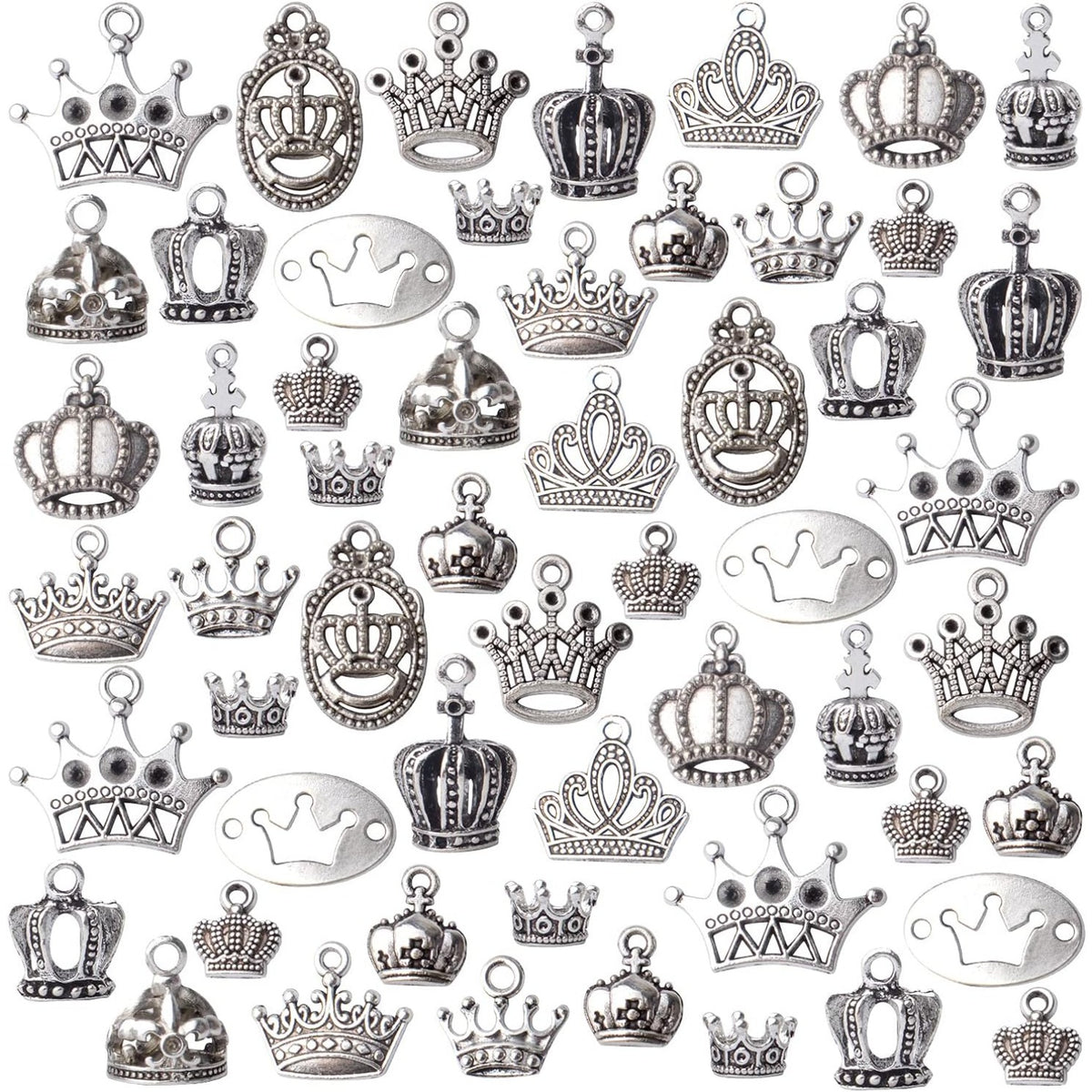 100g Antique Silver King Crown Charms Alloy Crown Pendant Charms Mixed Styles Jewelry Crown Charms for DIY Bracelet Jewelry Making Crafts Supplies