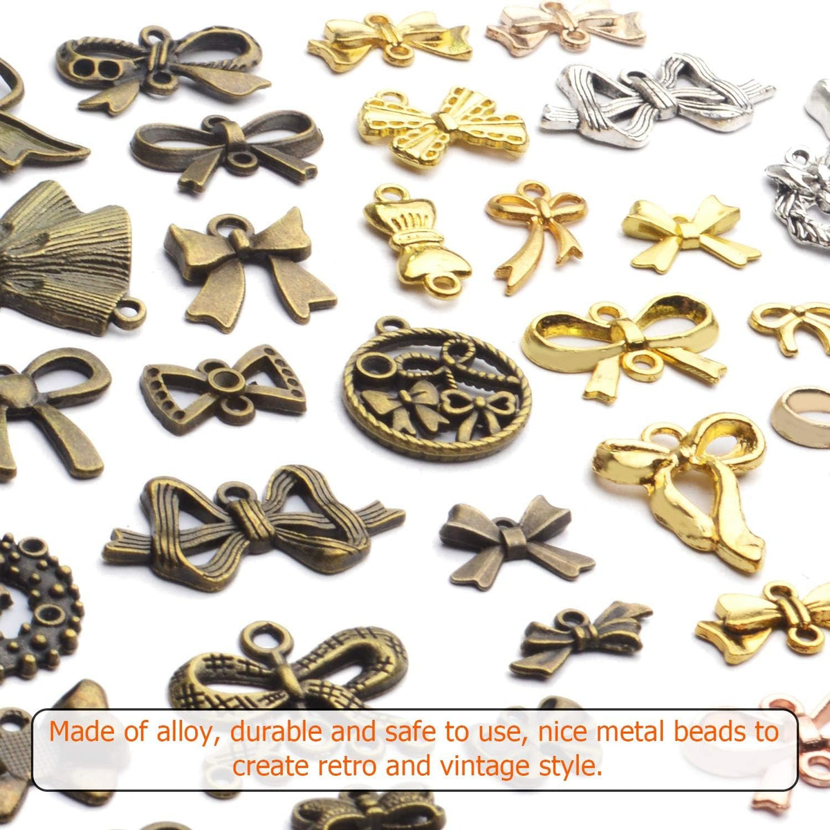 Bow Pendant Charms, 100 Gram(About 50-80pcs) Alloy Bow Tie Pendant Mixed Bow Pendant Handmade Bowknot Charms Crafts for Bracelet Necklace Jewelry Making, 10-70mm