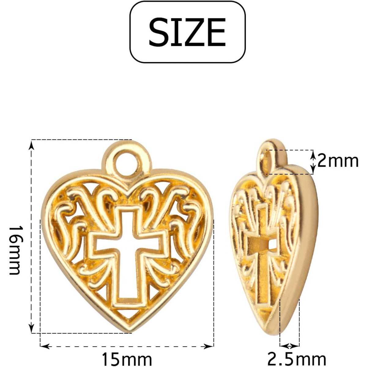Heart Cross Charms, 50 Pieces Alloy Metal Love Heart with Cross Charms Pendants for Making Bracelet Necklace - Antique Silver