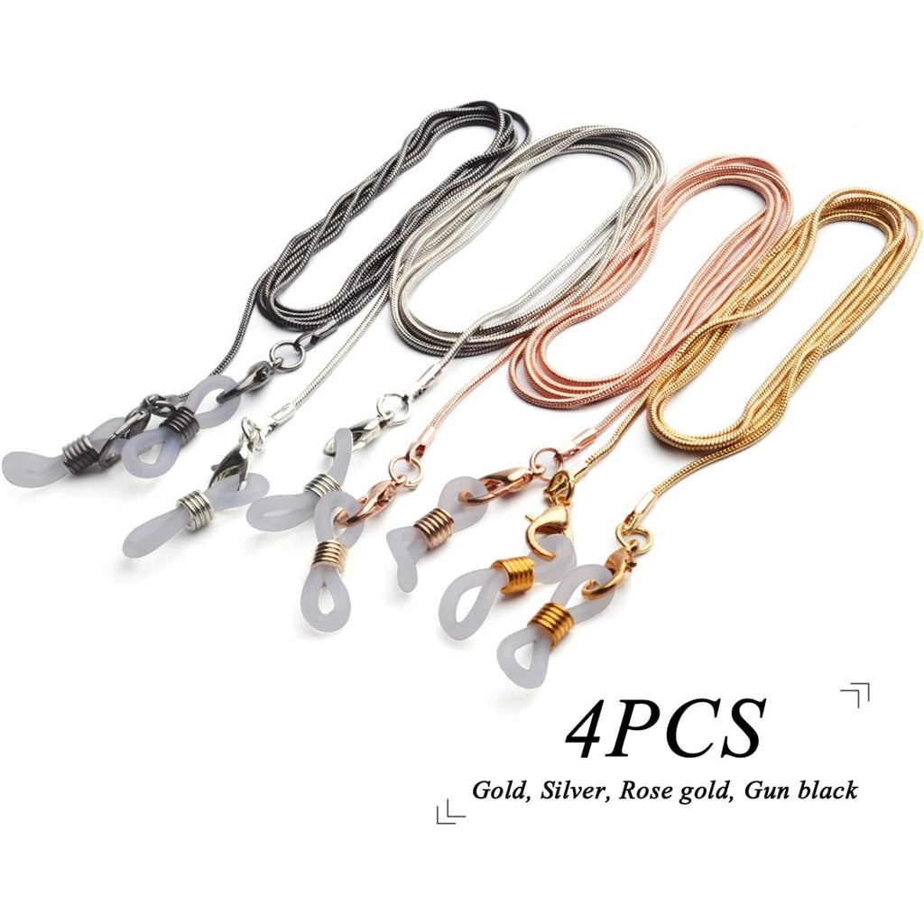 Eyeglass Chain,4Pcs Metal Eyeglass Chain Sunglasses Eyewear String Reading Glasses Retainer for Women,Men,Kids,Workers