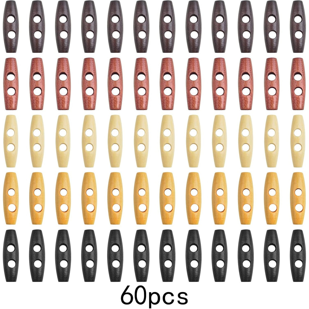 60 Pieces Oval Wooden Buttons 2 Holes Wood Sweater Coats Buttons Horn Toggle Buttons Accessories for Jacket Clothing Sewing DIY Art Craft Projects, 5 Colors