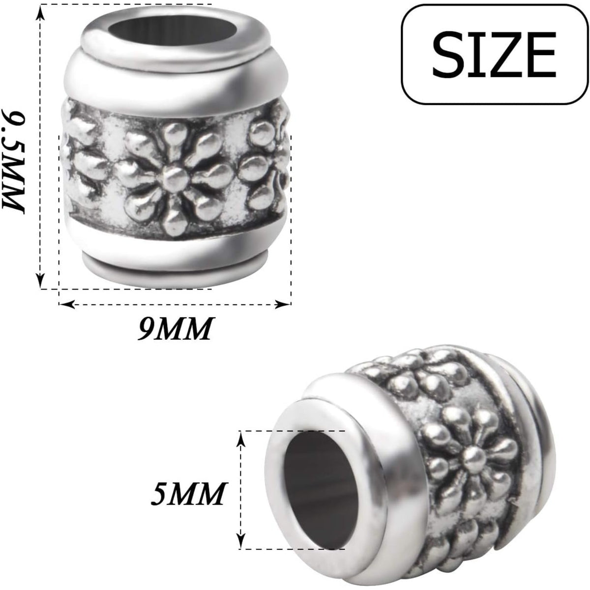 50pcs Antique Silver Large Hole Spacer Beads Alloy European Style Tube Bead Spacer Tibetan Beads Column Spacers Jewelry Spacer Charms for DIY Bracelet Jewelry Crafts Making, Hole: 5mm