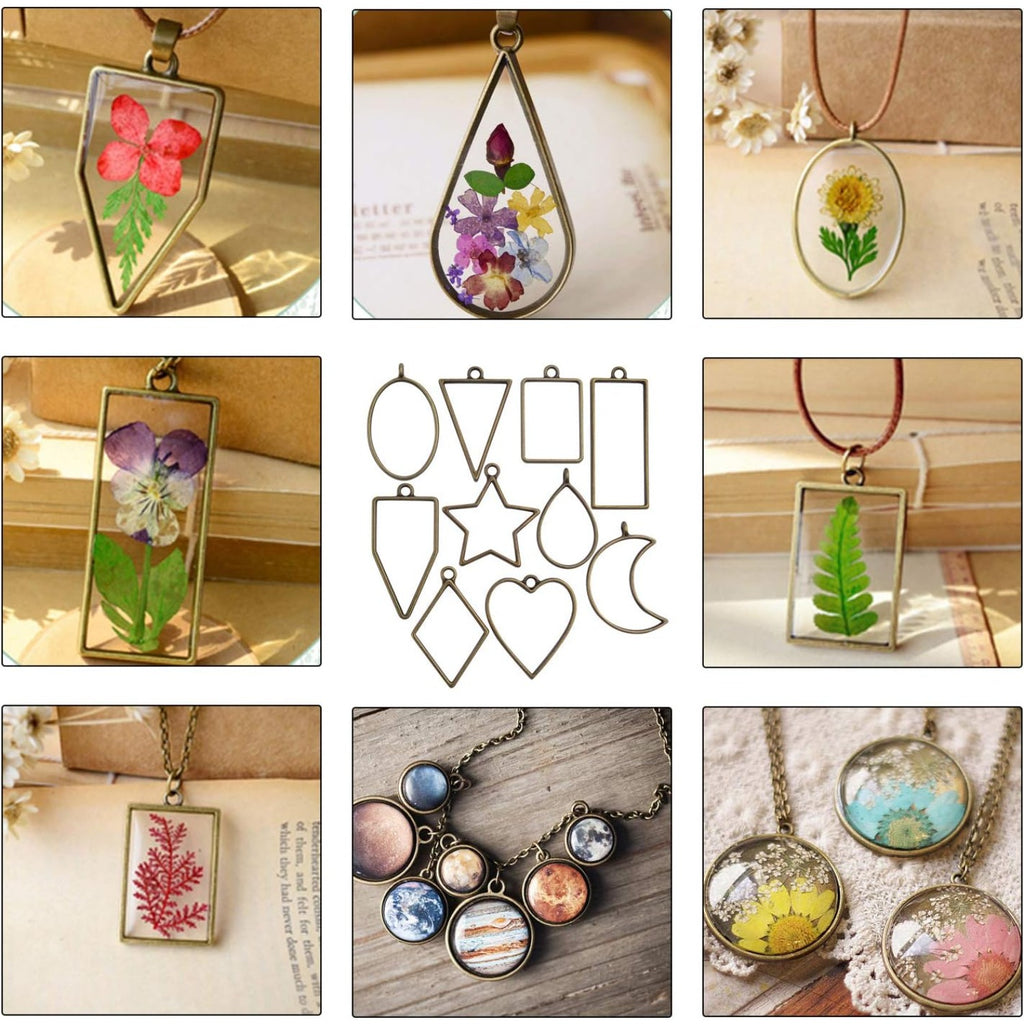 Open Back Bezel Pendants, 30 Pieces Mixed Geometric Hollow Pendants Bezel Charms for Resin Earrings Necklace Bracelet, 3 Colors